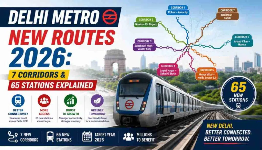 Delhi Metro New Routes 2026: 7 Corridors & 65 Stations Explained 1 Delhi Metro New Routes 2026