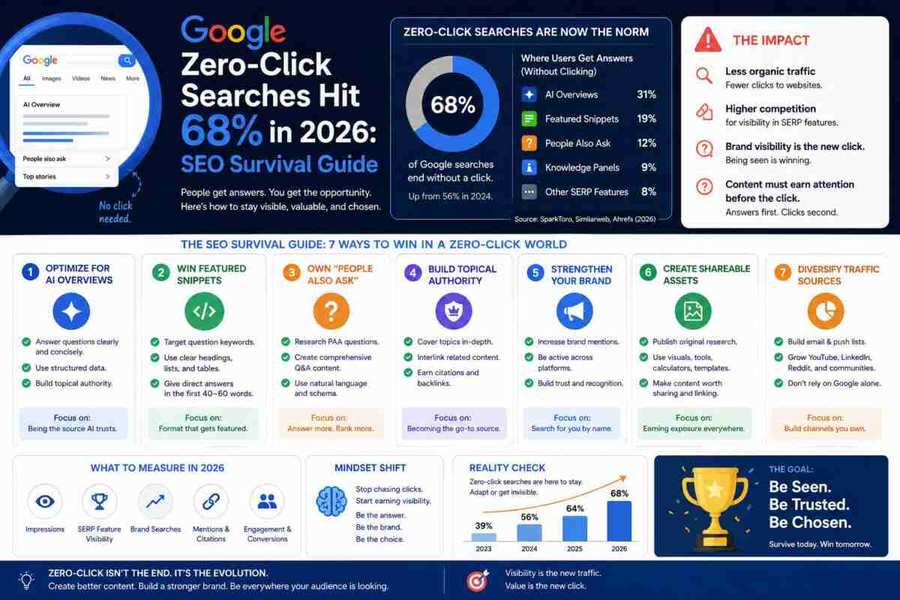 Google Zero-Click Searches Hit 68% in 2026: SEO Survival Guide