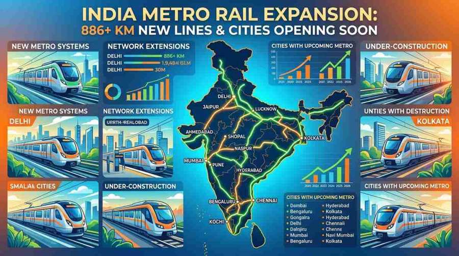 India Metro Rail Expansion: 886+ Km New Lines & Cities Opening Soon